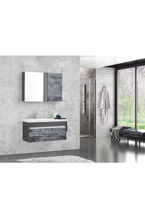 Gold Banyo Ronon Antrasit Banyo Dolabı 80 Cm Seramik Lavabo