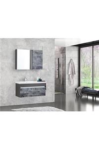 Gold Banyo Ronon Antrasit Banyo Dolabı 80 Cm Seramik Lavabo