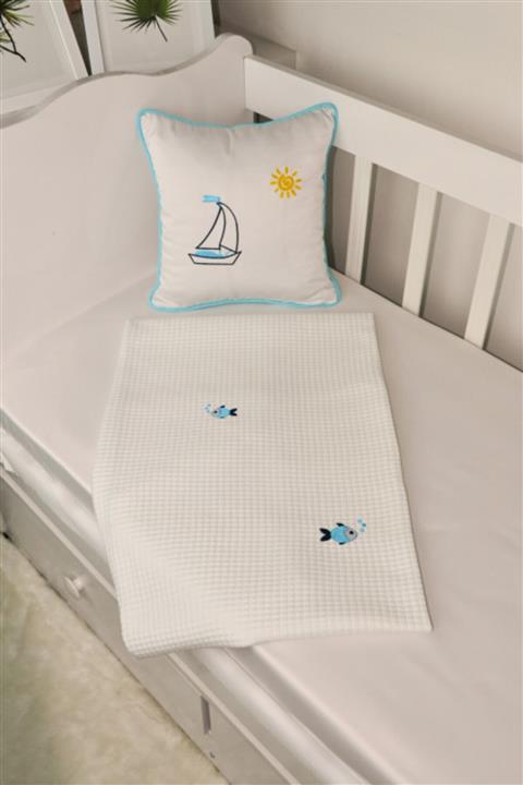 HS Home Baby Marin Nakışlı Pamuklu 110x140 cm Pike & Kırlent Seti 0-4 Yaş