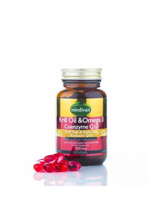 Mindivan Krill Oil Omega 3 Koenzim Q10 Kapsül Krill Yağı Balık Yağı Q10 1330mg 60 Kapsül