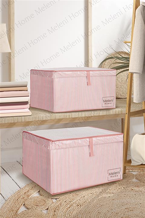 Meleni Home 2 Adet Kapaklı Çok Amaçlı Hurç Saklama Kutusu Organizer Maxi 50 X 40 X 30 Cm Pembe