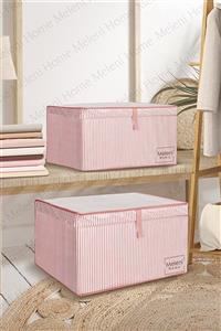 Meleni Home 2 Adet Kapaklı Çok Amaçlı Hurç Saklama Kutusu Organizer Maxi 50 X 40 X 30 Cm Pembe