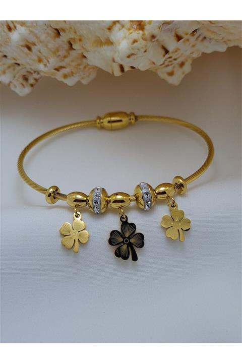 Zümrüdüanka Takı 316 L Çelik Yonca Bileklik