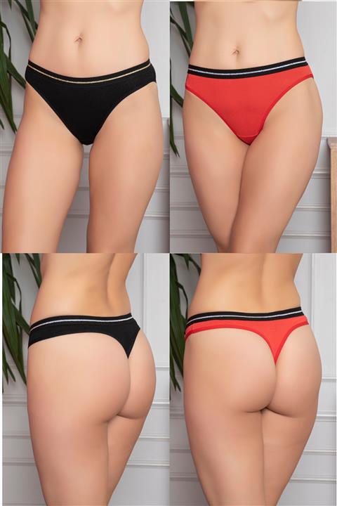 Luxxa Siyah Kırmızı Simli Kadın String Takımı