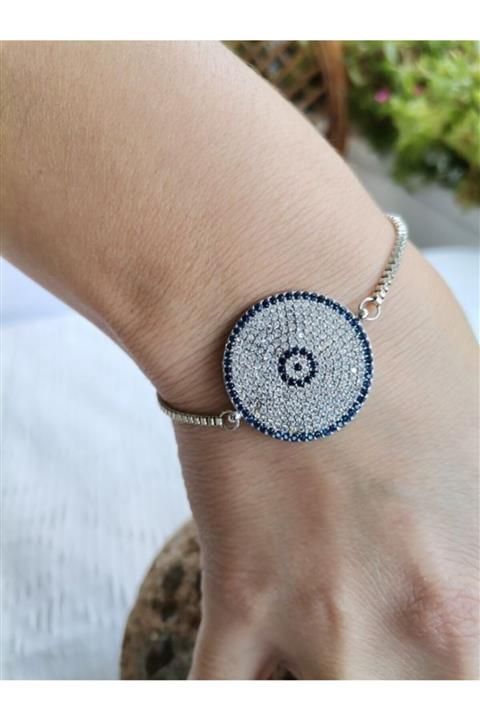 sodeep Kadın Çelik Asansörlü Bileklik Zirkon Taşlı Nazar Figürlü