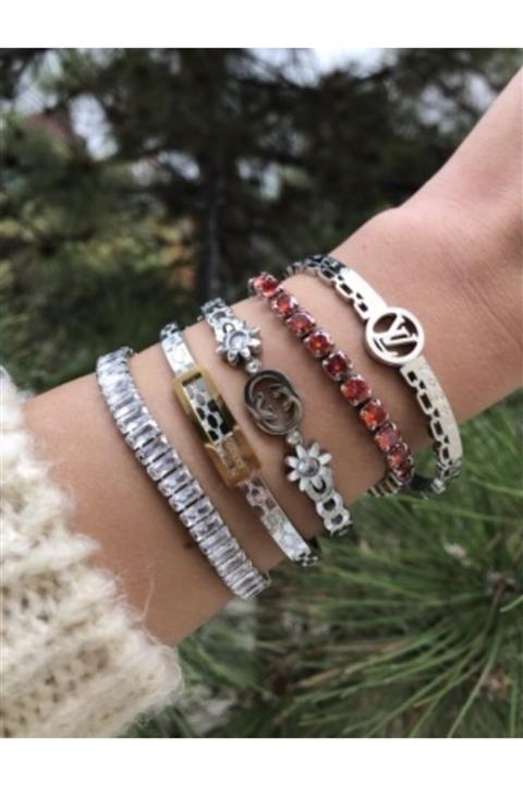 GLARE JEWELRY Gc Model Zirkonyum Taş Italyan Çelik Üzerine Altın Kaplama Kelepçe Bileklik