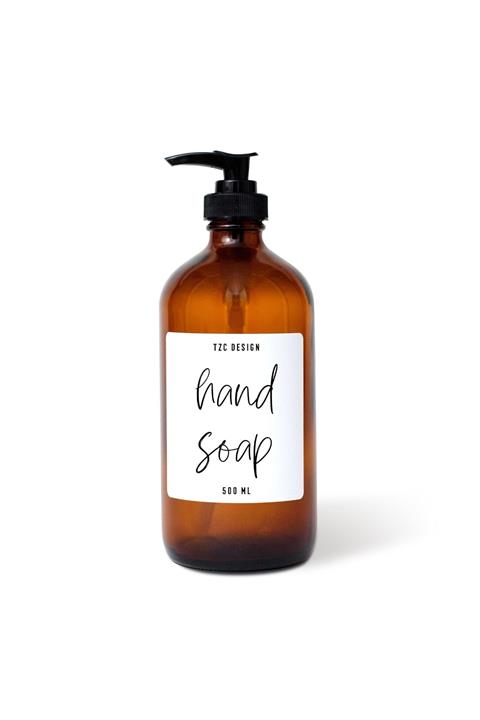 Tzc Desing Amber Kahverengi Cam Şişe El Sabunu Hand Soap 500 Ml Beyaz Etiketli