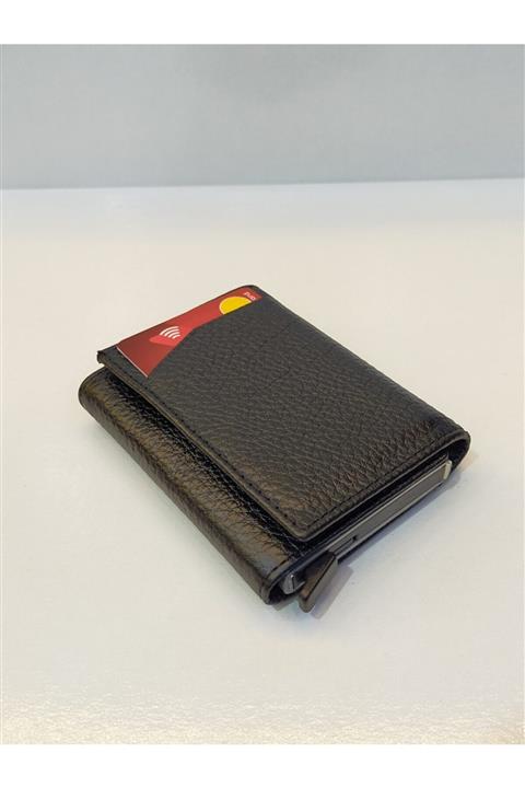 Enpovi Mekanizmalı Kartlık Cüzdan SiyahDeri