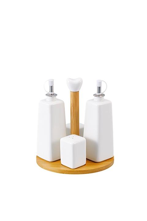 ACAR Porselen Bambu Standlı Yağlık&sirkelik&tuzluk Tk