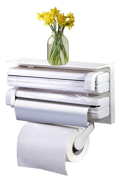 Buffer 2 Adet Duvara Monte 3lü Alüminyum Folyo Strech Film Ve Rulo Havlu Tutucu