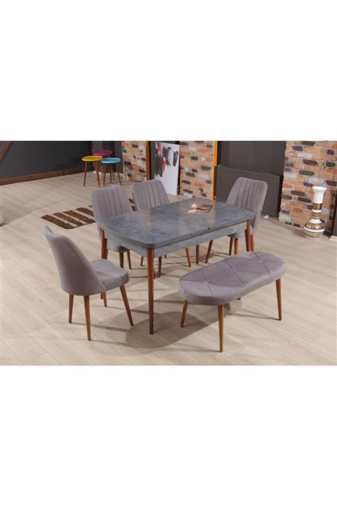 MYMASSA Elit Lüks Aris Antrasit Gri Mutfak Masası Ve Polo Sandalye Takımı - Benchli