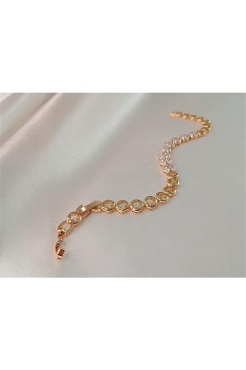 ALİMZA TAKI Çelik Bileklik Yıldız Detaylı Taşlı Gold Rose (kararmaz)