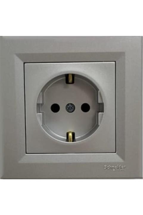 Schneider Electric Asfora Alüminyum Topraklı Priz + Çerçeve