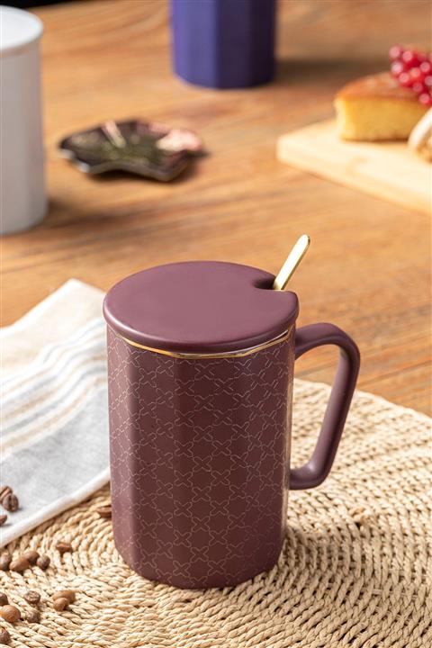 English Home Alto New Bone China Kapaklı Kaşıklı Kupa 450 Ml Bordo-yılbaşı Özel
