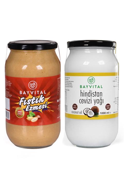 BAYVİTAL Şeker Ilavesiz Katkısız %100 Fıstık Ezmesi 950gr Hindistan Cevizi Yağı 1000 Ml