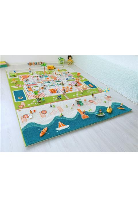 İVİ Çocuk Odası Ikiz Evler Temalı Oyun Halısı 134x180cm