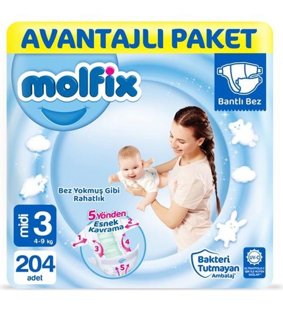 Molfix Bebek Bezi Avantajlı Paket Midi 3 Numara 204 Adet