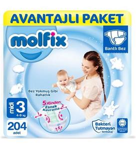 Molfix Bebek Bezi Avantajlı Paket Midi 3 Numara 204 Adet