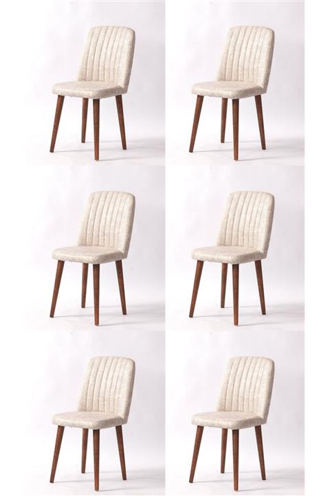 ASİL MOBİLYA 6 Adet Retro Ahşap Kumaş Mutfak Ve Salon Sandalye