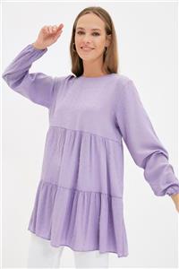 Trendyol Modest Lila Bisiklet Yaka Etek Ucu Volanlı Tunik TCTAW22UK0200