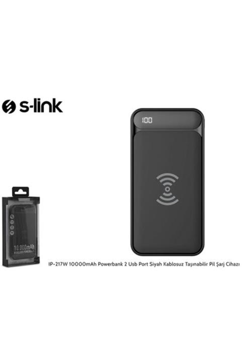 SLINK Ip-217w 10000mah Powerbank 2 Usb Port Siyah Kablosuz Taşınabilir Pil Şarj Cihazı