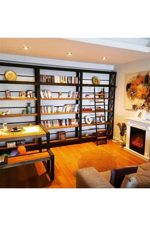 Ömür Parke Doğal Ahşap Merdivenli Kitaplık 2.50/1.80/40