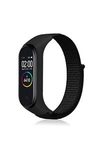 Xiaomi Mi Band 3/4 Uyumlu Örgü Işlemeli Ayarlanabilir Hasır Kayış Kordon Siyah Krd-03