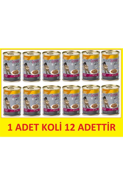 Nutri Love Nutrilove Tahılsız Tavuk Etli Jöleli Parça Etli Kedi Konservesi 12 Adet 400 Gr (%92 Et Oranı)