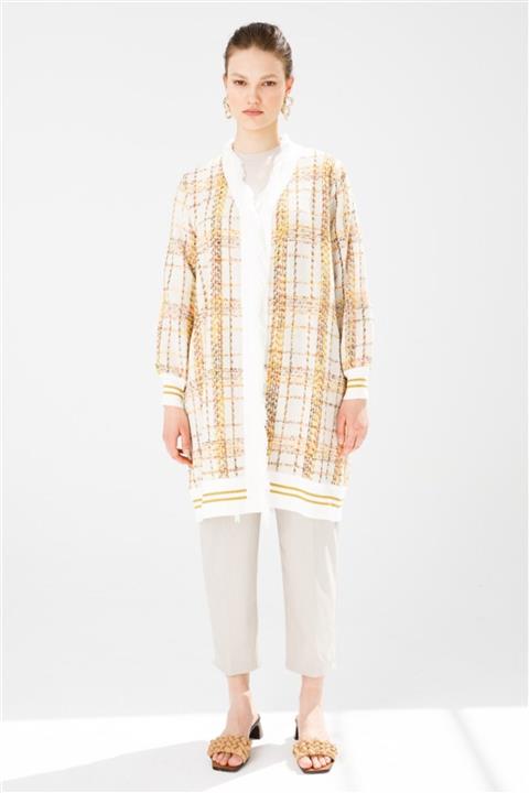 Ghisa Ekru Soft Ekose Hırka