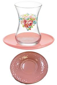 Kitchen Store Metal Pembe Renkli Çay Tabağı Seti