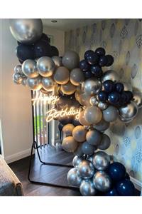eğlencemarketi Krom Gümüş Gece Mavisi Gri Pastel Balon Zinciri 100 Adet