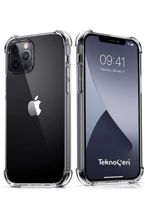 Teknoçeri Iphone 12 Pro Uyumlu Şok Darbe Emici Airbag Şeffaf Silikon Kılıf