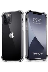 Teknoçeri Iphone 12 Pro Uyumlu Şok Darbe Emici Airbag Şeffaf Silikon Kılıf