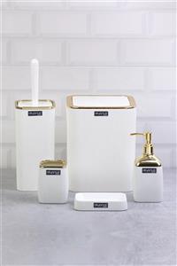 Okyanus Home Gold Serisi Beyaz Çizgili 5'li Banyo Seti
