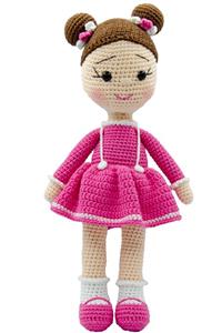 FRM Pembe Elbiseli Amigurumi Organik İplikten El Yapımı Örme Sevimli Oyuncak Kız Bebek