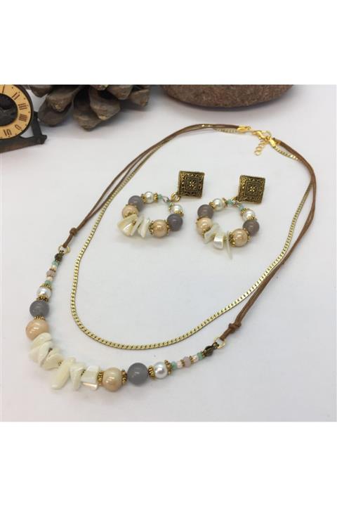 Porsuk Alternatif El Yapımı Incili Kolye Küpe Set