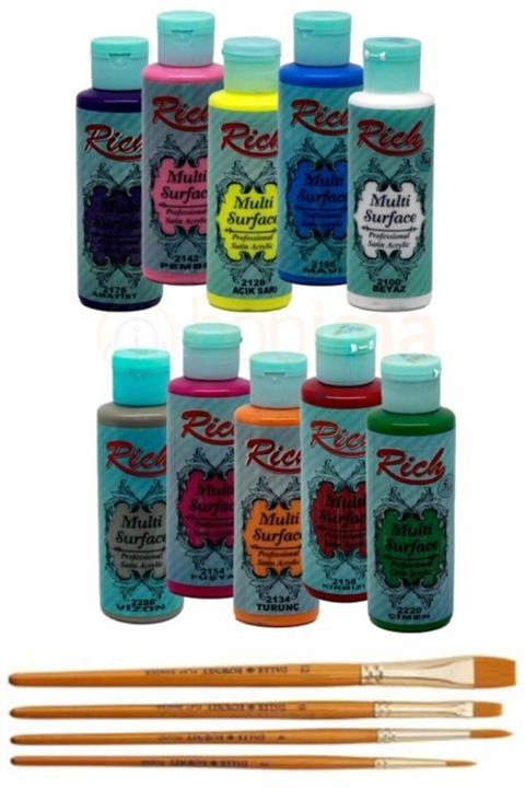 Rich Multi Surface 120 Cc 10'lu Set 10'renk+daller Rowney Çok Amaçlı Fırça Seti 4 Lü