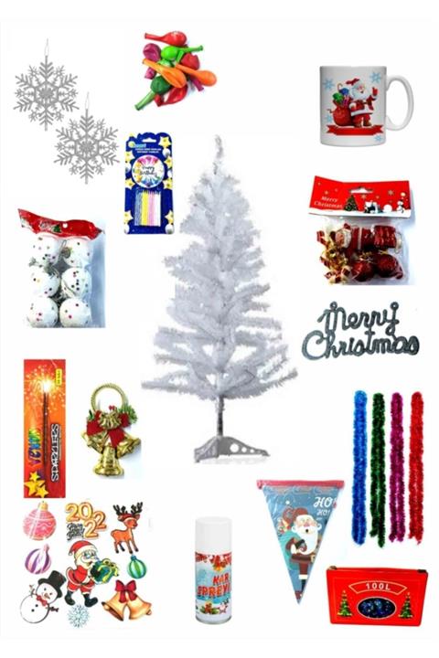 Serem Hediyelik Hediyenibuldun Bol Ekstralı Yılbaşı Çam Ağaç Seti 120 cm Beyaz