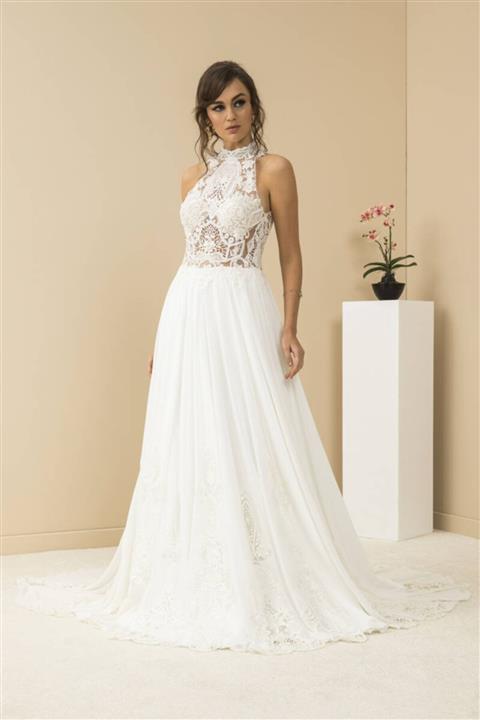 Mediha Cambaz Bridal Illusıon Halter Yaka Detaylı Ipek Şifon Sade Nikahlık Gelinlik