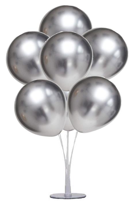 BSF Group Balon Standı Ve 7 Adet Gümüş Renk Krom Balon Seti