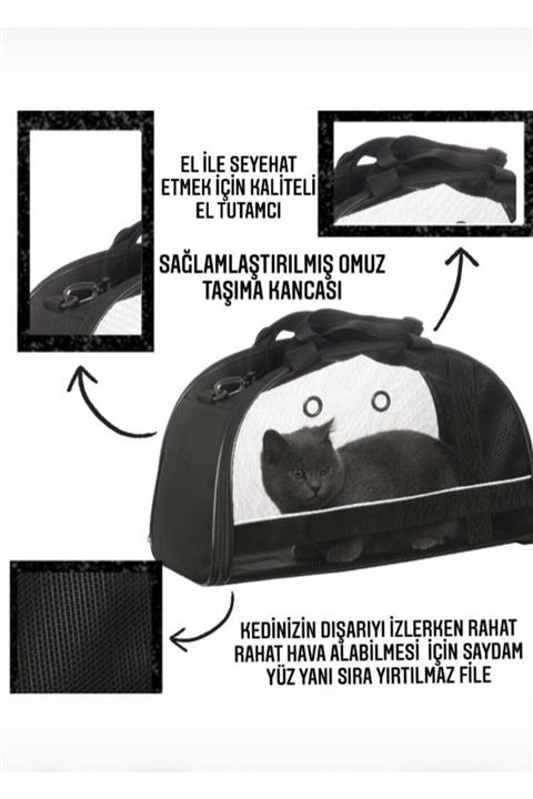Tropheus çanta Kedi Köpek Taşıma Seyehat Omuz Ve El Çantası Fosforlu Çift Kapaklı Siyah