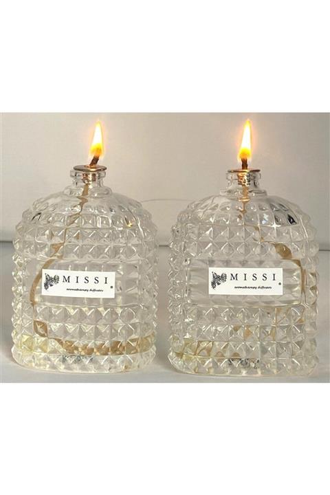 Missi 2li Palo Santo Kokulu Oval Kristal Cam Şişe Kandil Seti ( 2x100 Ml)