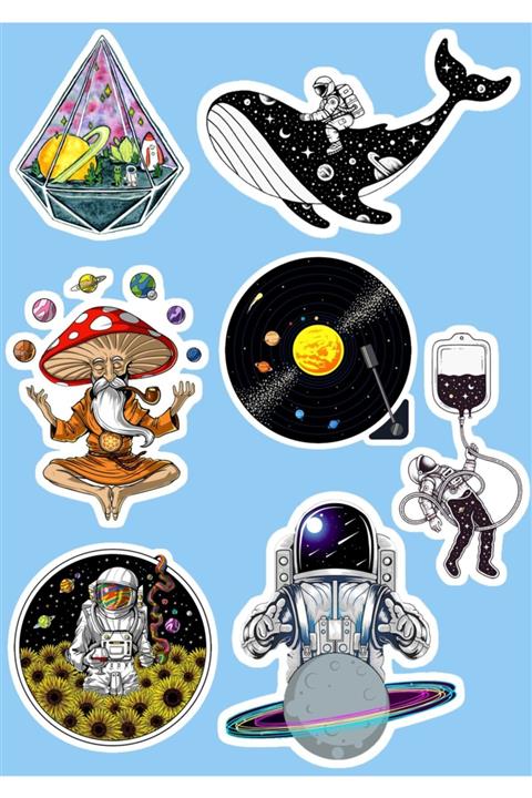 SilverStickers Gezegen Temalı Laptop Notebook Kask Çanta Sticker Etiket Seti