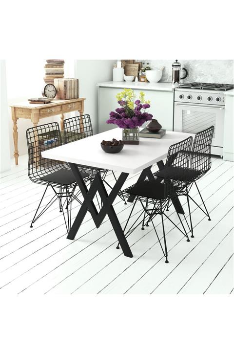Evdemo Parla 4 Kişilik Mutfak Masası Takımı Beyaz