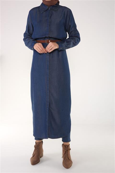 ALLDAY Lacivert Gizli Patlı Uzun Denim Gömlek Tunik
