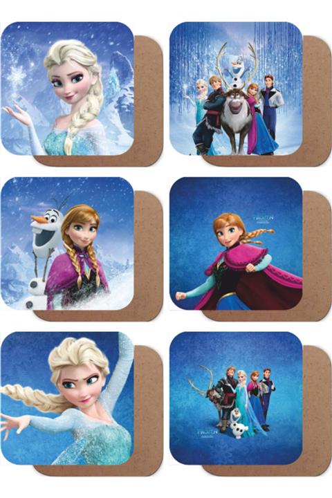 Hayat Poster Frozen Karlar Ülkesi Elsa Temalı 6lı Ahşap Bardak Altlığı Seti