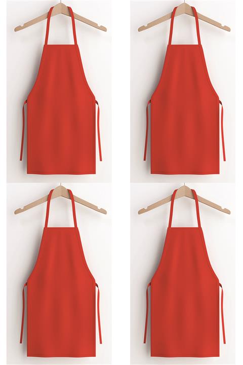 ÖNLÜKEVİ 4 Adet Eko Kırmızı Mutfak Önlüğü – Aşçı Önlüğü –chef Önlüğü - Garson Önlüğü