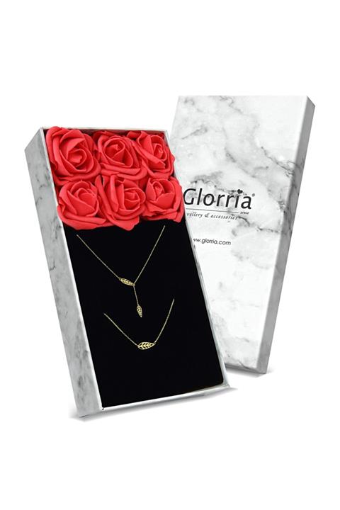 Glorria Kadın Altın Yaprak Kolye Bileklik Çiçekli Seti - Sv0061-hs