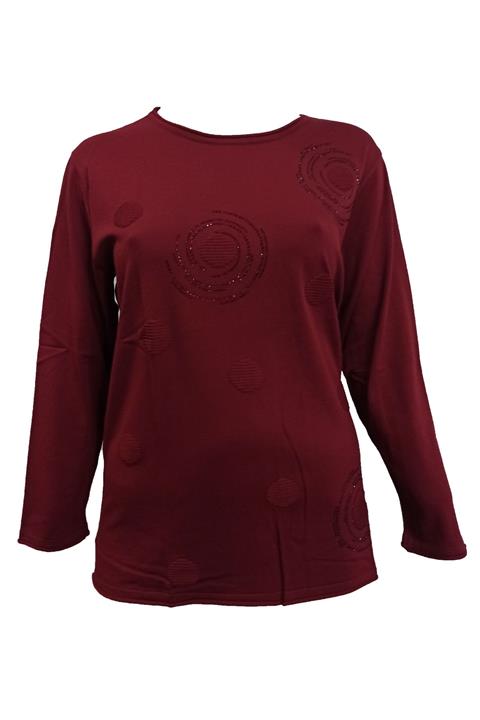 Two Mail Büyük Beden Taş Detaylı Triko Kazak - 20520 Bordo