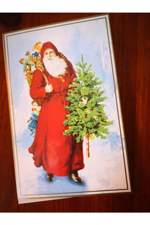 İHR Yılbaşı Tebrik Kartı Ve Zarfı, Santa With Tree 11,5 X 18 Cm